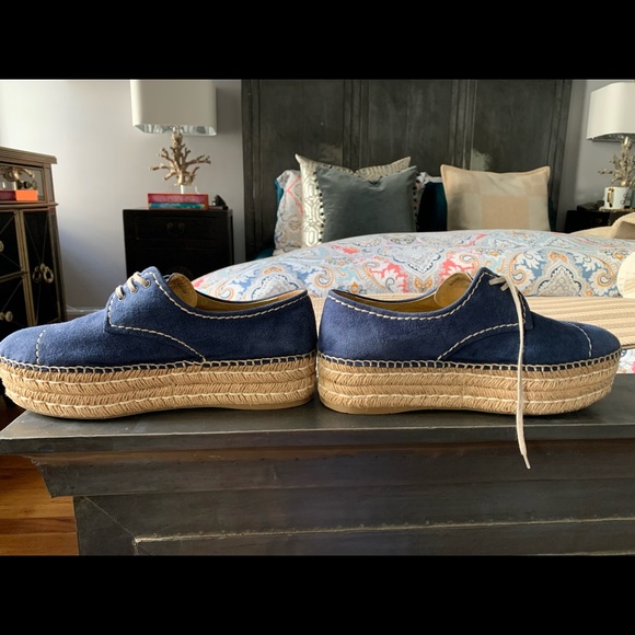 Royal blue suede lace up Prada espadrille platforms flatform 40 1/2 - Picture 4 of 10